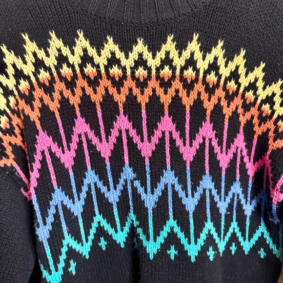 Vintage Black Liz Wear Chucky Cotton Turtleneck Sweater With Colorful Design - Picture 4 of 11